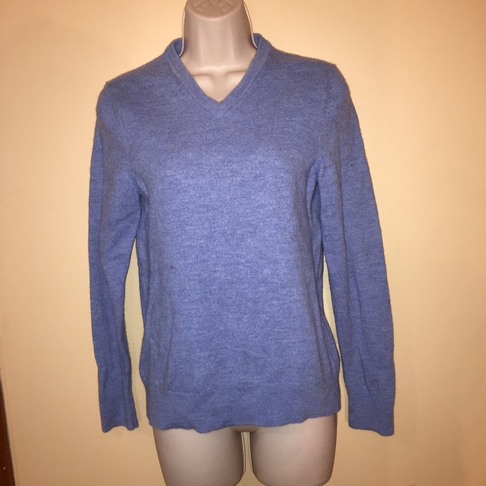 Top | Merino Wool  Blue Pullover V-Neck